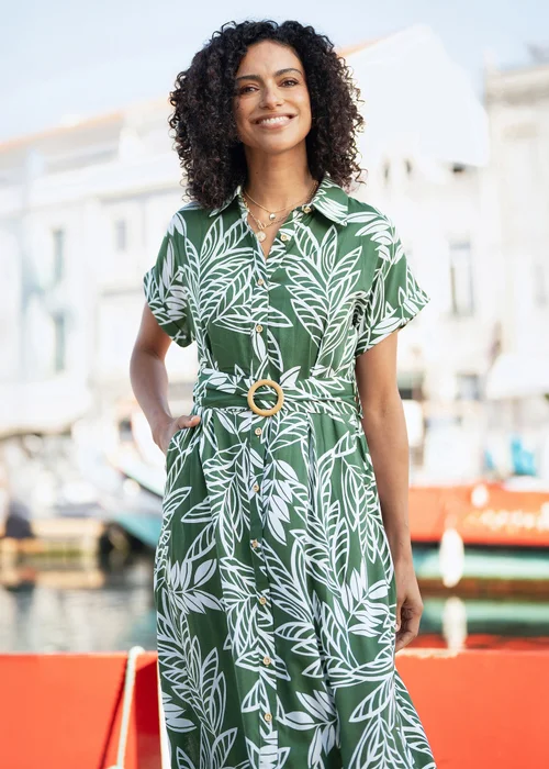 Yumi Green Leaf Print Relaxed Shirtdress - 12 Image 2