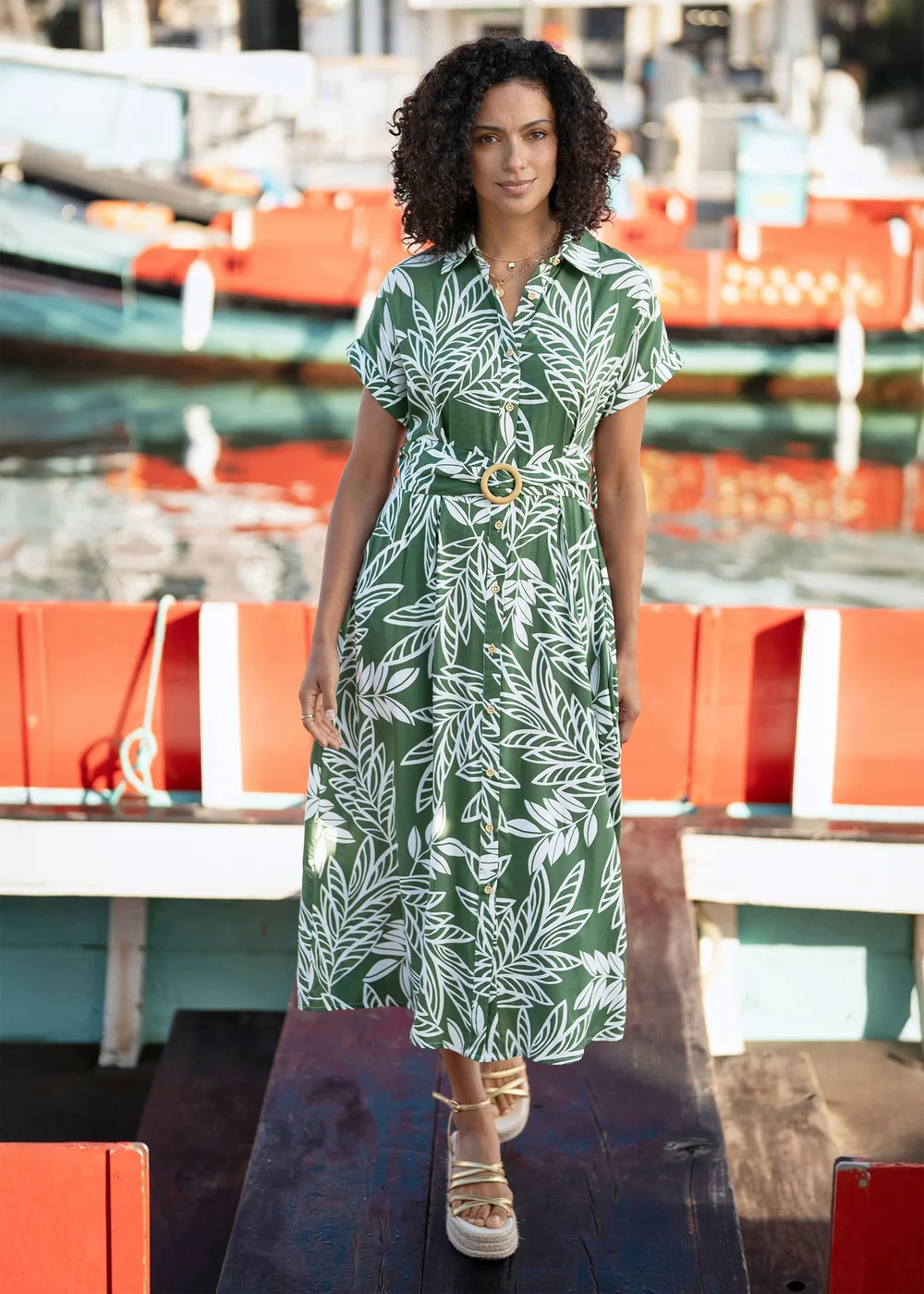 Yumi Green Leaf Print Relaxed Shirtdress - 12 Image 1