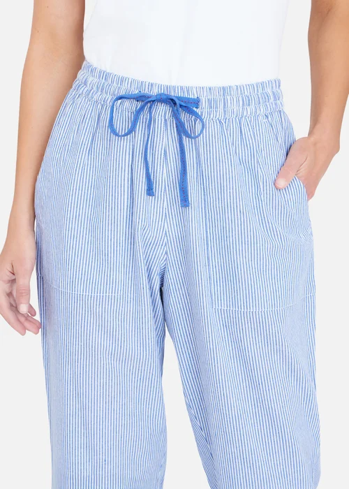 Yumi Blue Cotton Stripe Cropped Trousers - 16 Image 3