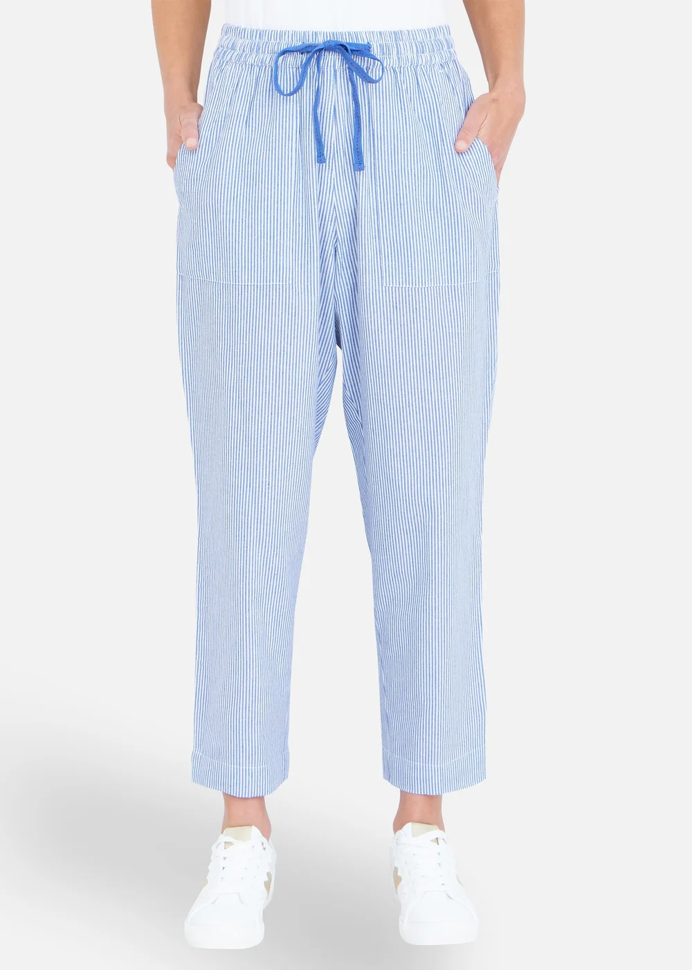 Yumi Blue Cotton Stripe Cropped Trousers - 16 Image 1
