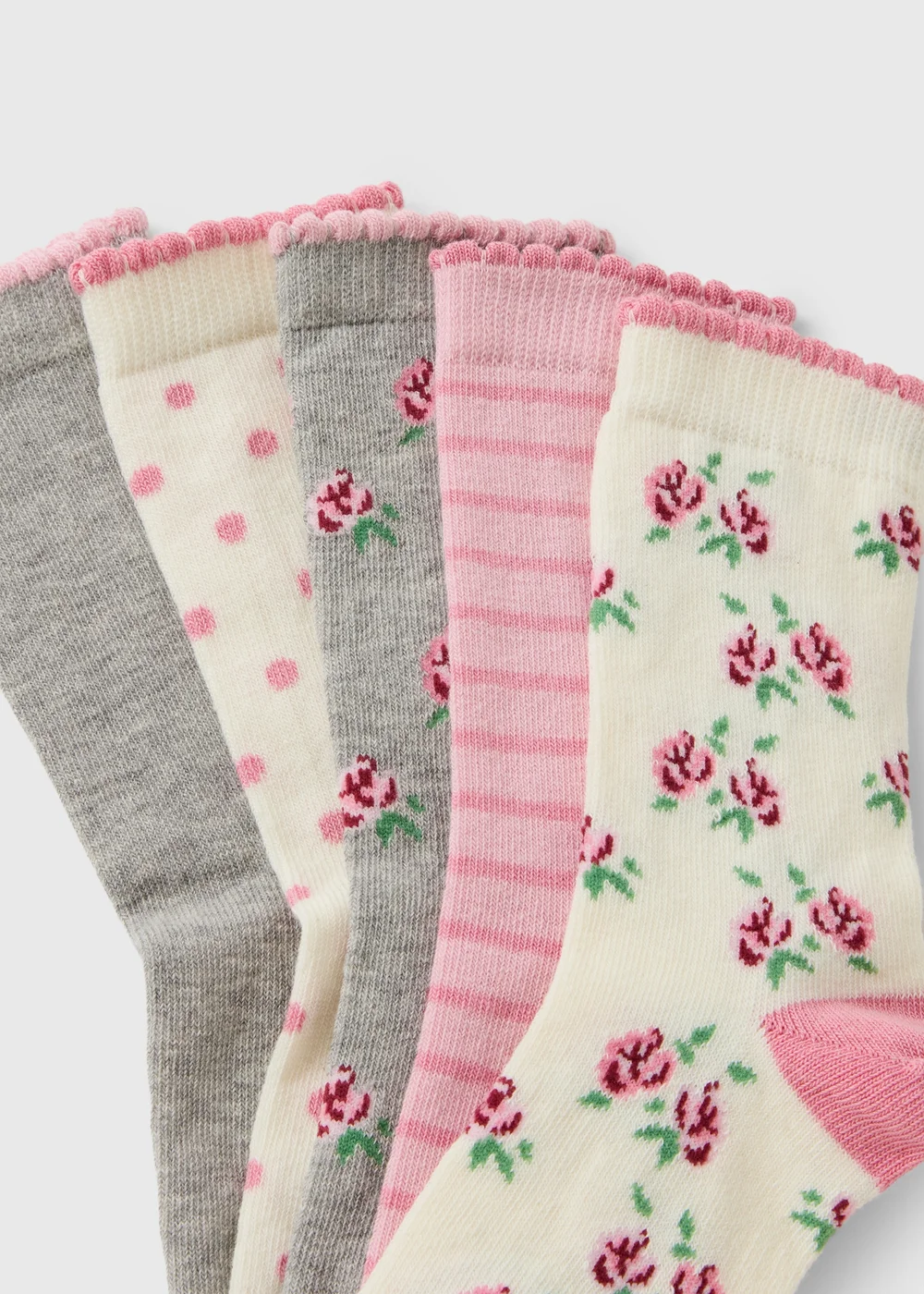 5 Pack Girls Pink Floral Ankle Socks - 4-6.5 Image 2