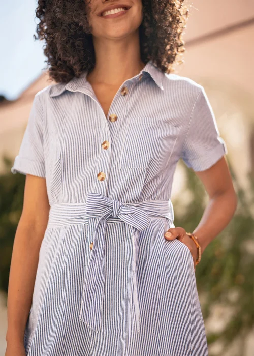 Yumi Blue Pinstripe Cotton Jumpsuit - 8 Image 4