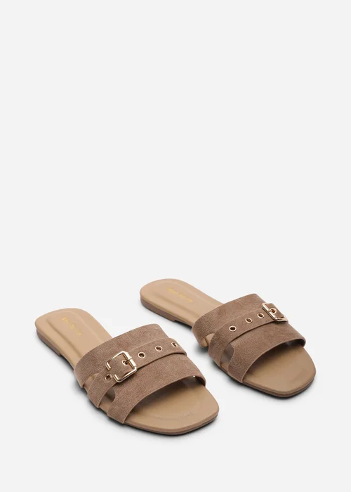 Where's That From Alvita Buckle Slide On Flat Camel Suede Sandal - 4 Image 4