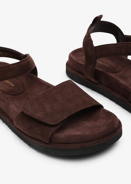 Where's That From Corfu Velcro Multi Strap Sandals In Dark Brown Faux Suede - 4 Image 4