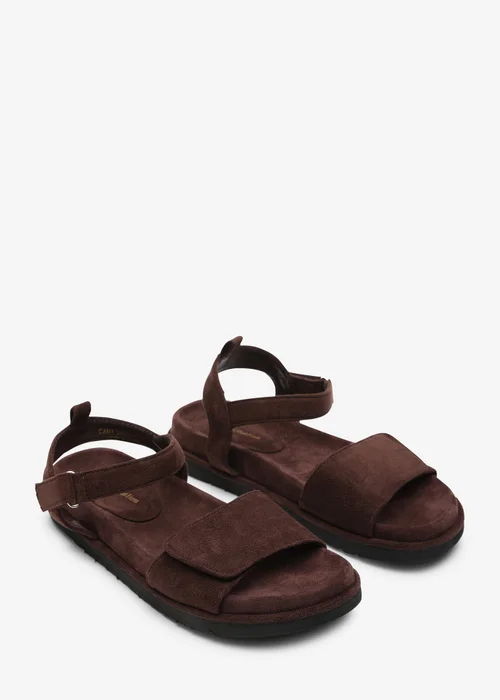 Where's That From Corfu Velcro Multi Strap Sandals In Dark Brown Faux Suede - 4 Image 3