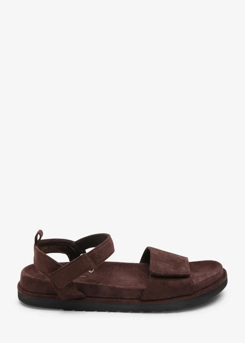 Where's That From Corfu Velcro Multi Strap Sandals In Dark Brown Faux Suede - 4 Image 1