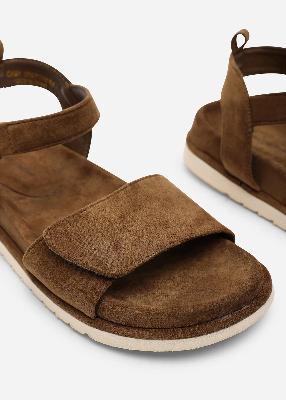 Where's That From Corfu Velcro Multi Strap Sandals In Khaki Faux Suede - 5 Image 5