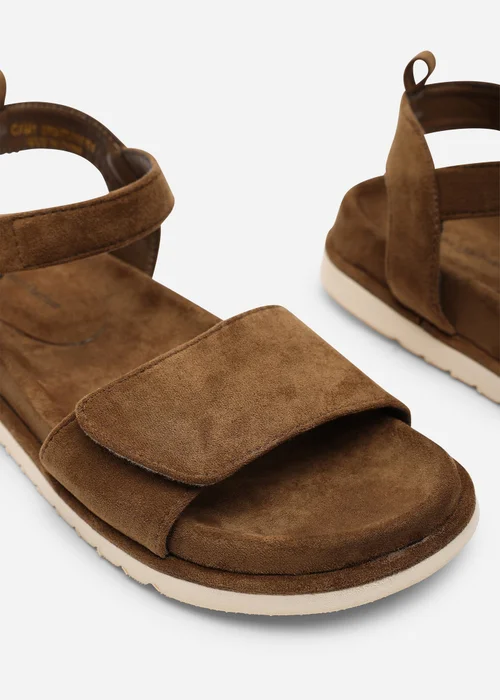 Where's That From Corfu Velcro Multi Strap Sandals In Khaki Faux Suede - 5 Image 5
