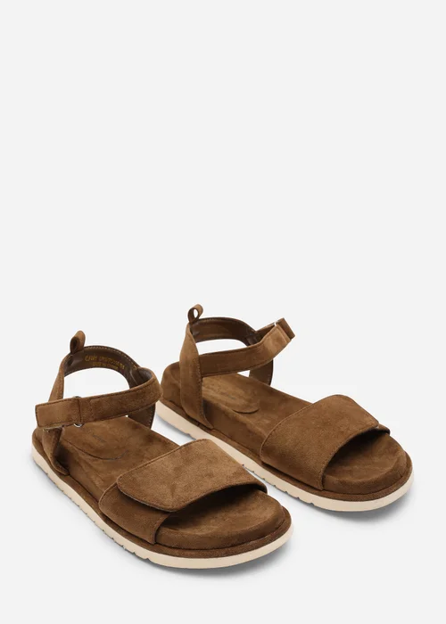 Where's That From Corfu Velcro Multi Strap Sandals In Khaki Faux Suede - 5 Image 4