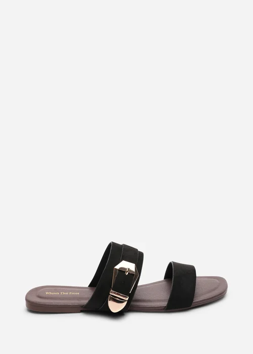Where's That From Orlina Two Strap Side Buckle Black Faux Suede Sandal - 4 Image 1