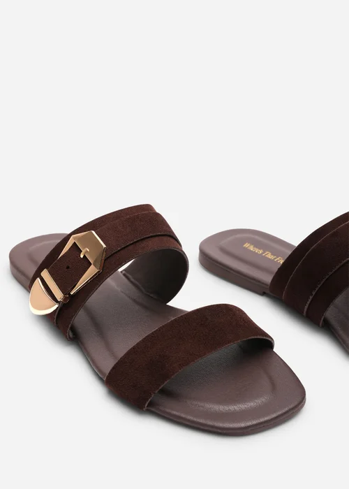 Where's That From Orlina Two Strap Side Buckle Dark Brown Faux Suede Sandal - 5 Image 5