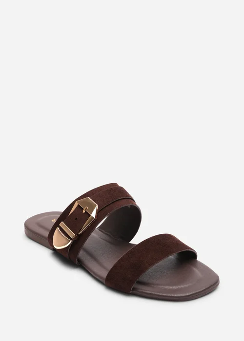 Where's That From Orlina Two Strap Side Buckle Dark Brown Faux Suede Sandal - 5 Image 3