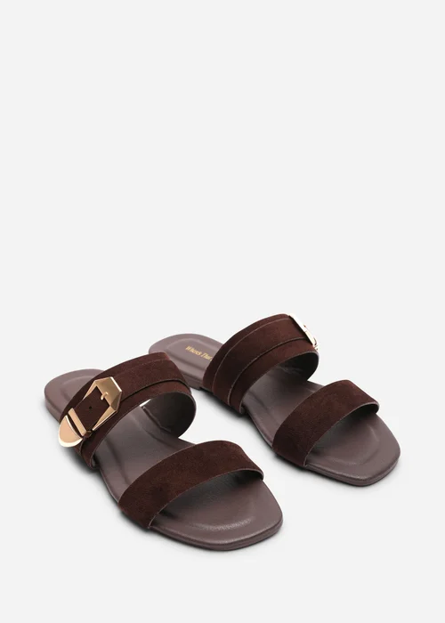 Where's That From Orlina Two Strap Side Buckle Dark Brown Faux Suede Sandal - 5 Image 4
