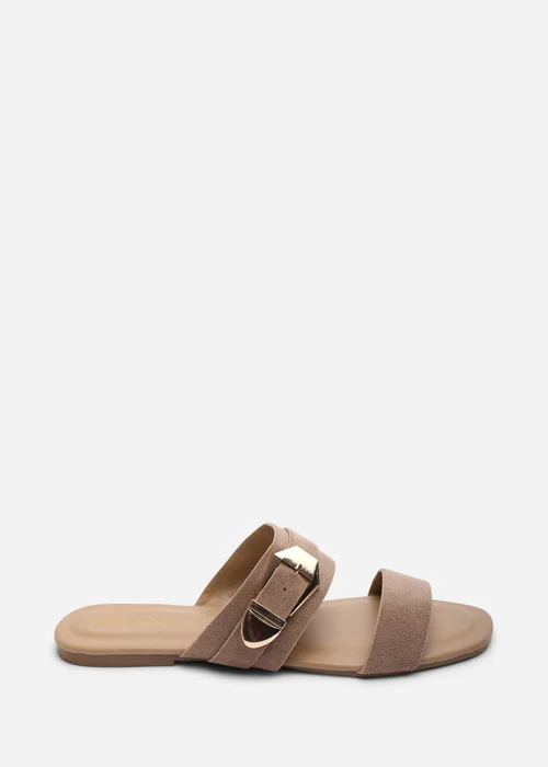 Where's That From Orlina Two Strap Side Buckle Camel Faux Suede Sandal - 4 Image 1