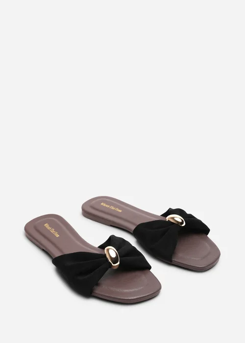 Where's That From Arc Ruched Buckle Black Suede Slide On Sandal - 6 Image 4