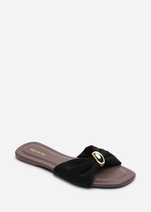Where's That From Arc Ruched Buckle Black Suede Slide On Sandal - 6 Image 3
