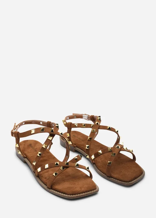 Where's That From Montana Gladiator Sandal With Studd Detail In Cognac Faux Suede - 5 Image 4