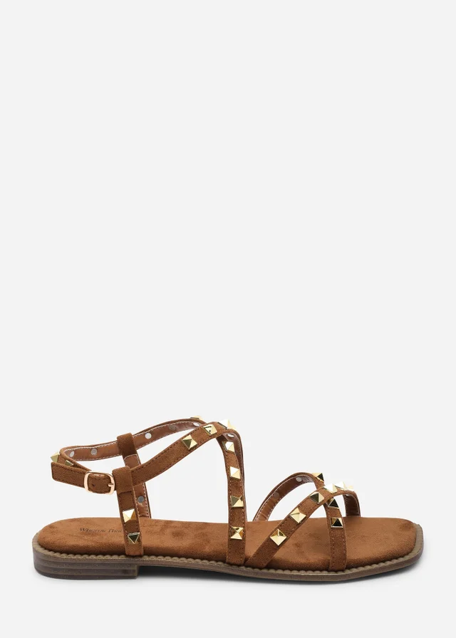 Where's That From Montana Gladiator Sandal With Studd Detail In Cognac Faux Suede
