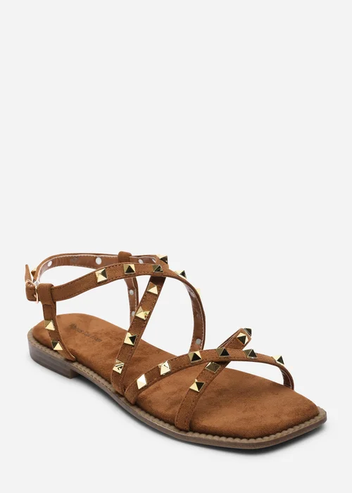 Where's That From Montana Gladiator Sandal With Studd Detail In Cognac Faux Suede - 5 Image 3