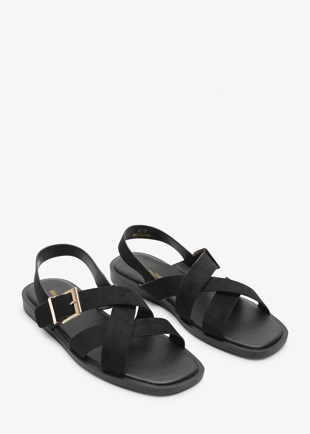 Where's That From Capri Cross Over Open Toe Black Faux Suede Sandal - 4 Image 4