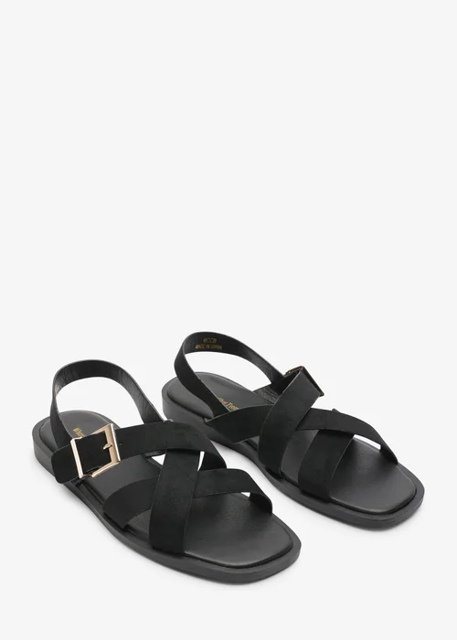 Where's That From Capri Cross Over Open Toe Black Faux Suede Sandal - 4 Image 4
