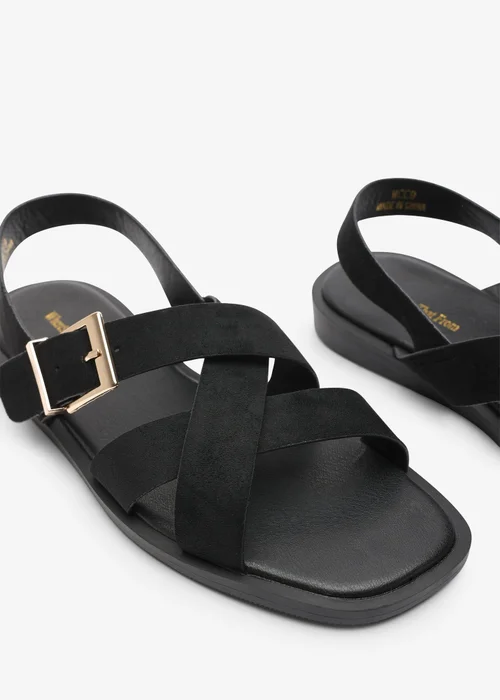 Where's That From Capri Cross Over Open Toe Black Faux Suede Sandal - 4 Image 5