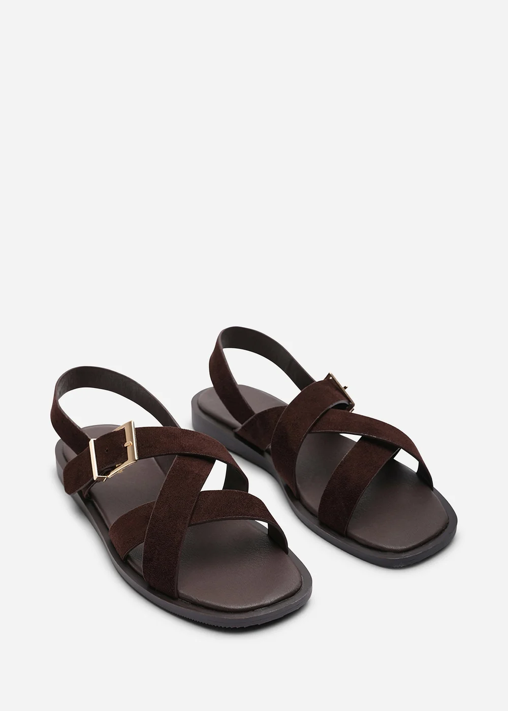 Where's That From Capri Cross Over Open Toe Dark Brown Faux Suede Sandal - 4 Image 4