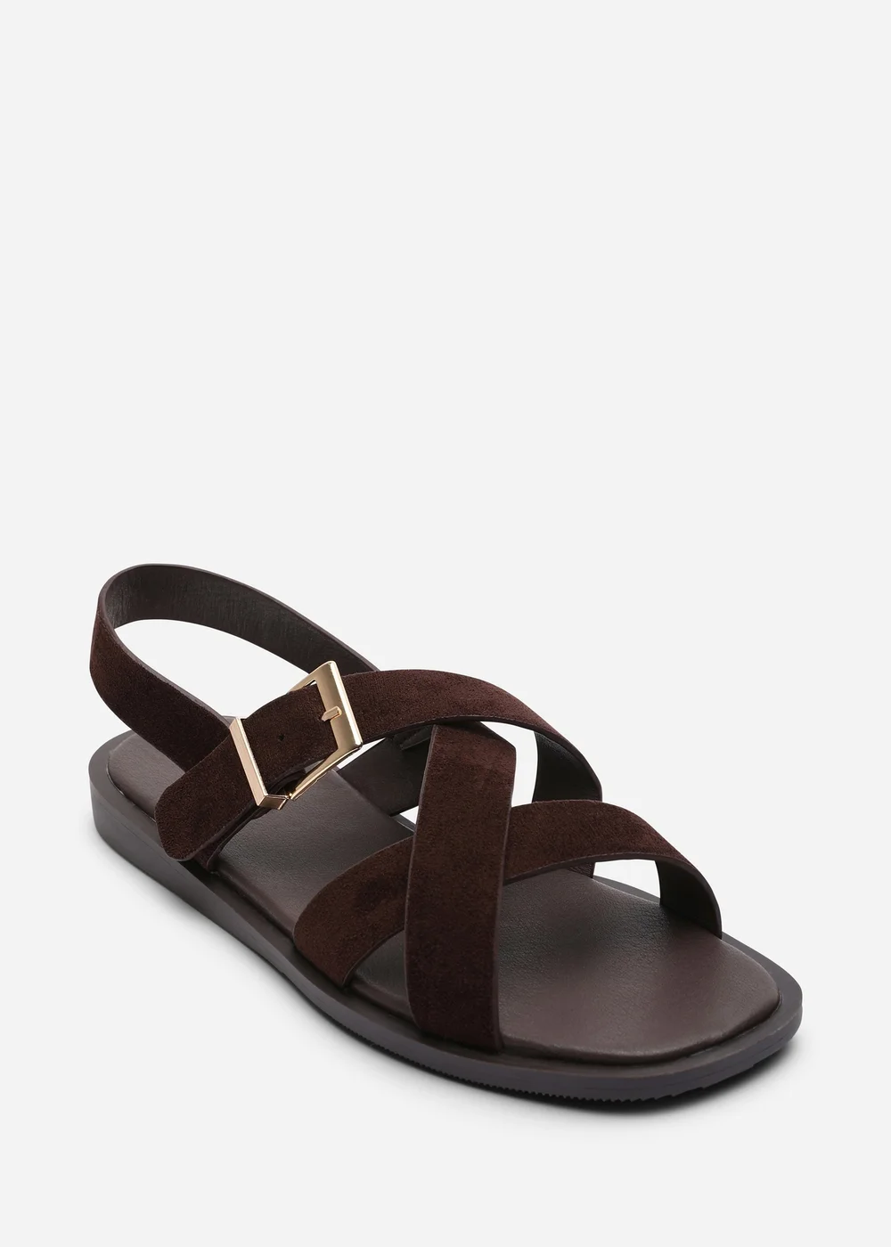 Where's That From Capri Cross Over Open Toe Dark Brown Faux Suede Sandal - 4 Image 3