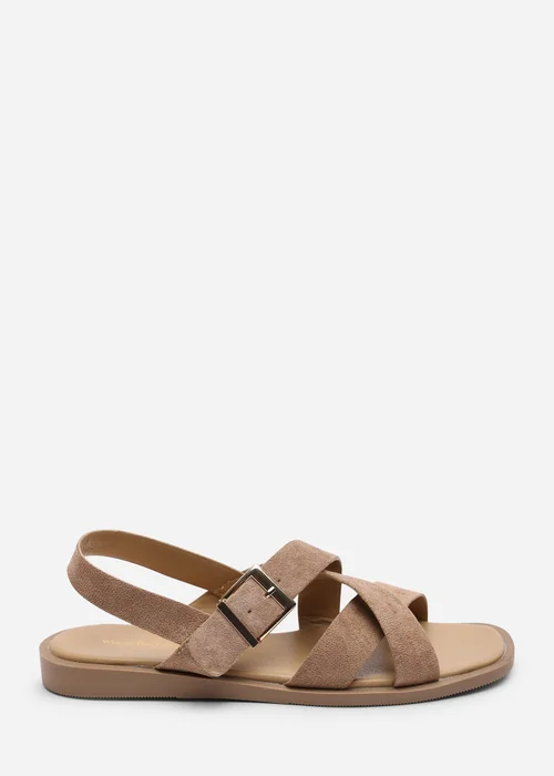Where's That From Capri Cross Over Open Toe Camel Faux Suede Sandal - 5 Image 1