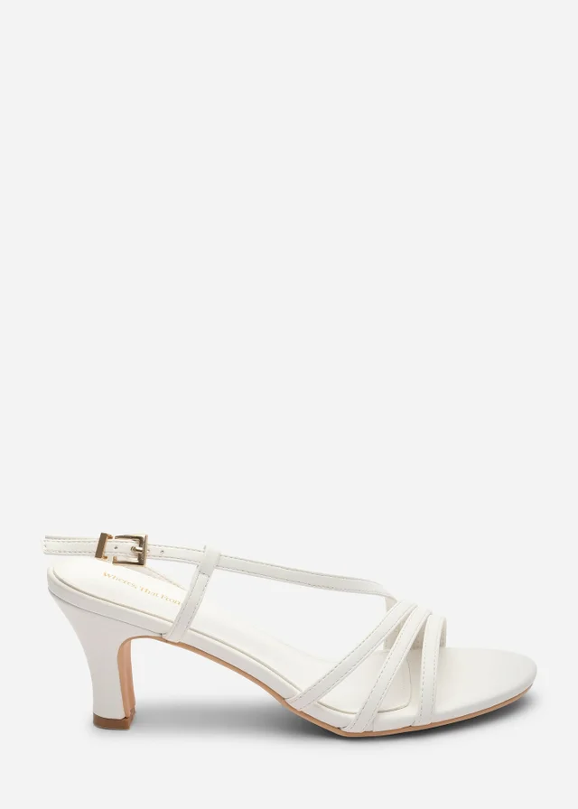 Where's That From Mykonos Multi Strap Slingback White Faux Suede Low Block Heel