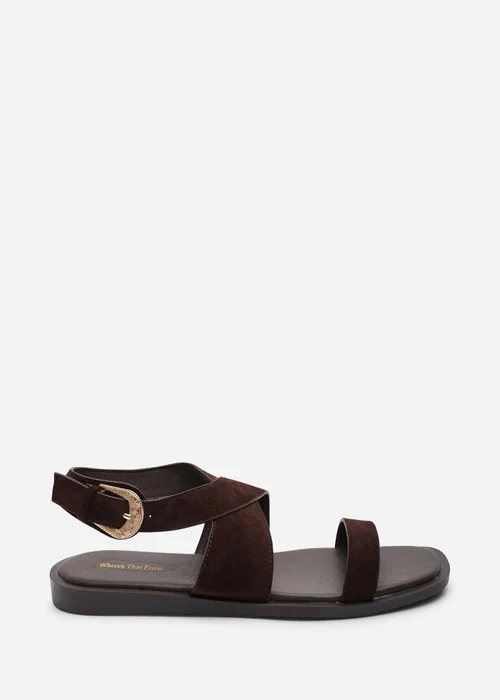 Where's That From Canopy Cross Over Strap Dark Brown Faux Suede Sandal - 4 Image 1