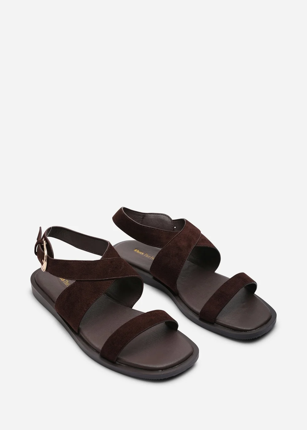Where's That From Canopy Cross Over Strap Dark Brown Faux Suede Sandal - 4 Image 4
