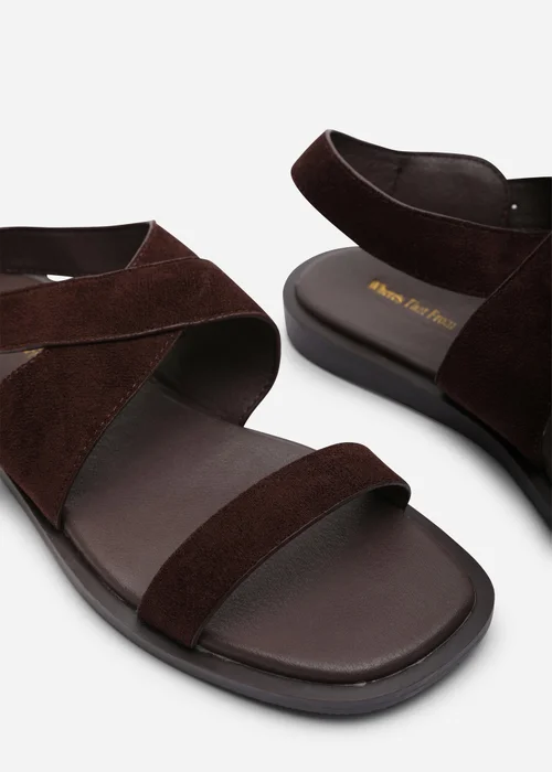 Where's That From Canopy Cross Over Strap Dark Brown Faux Suede Sandal - 4 Image 5