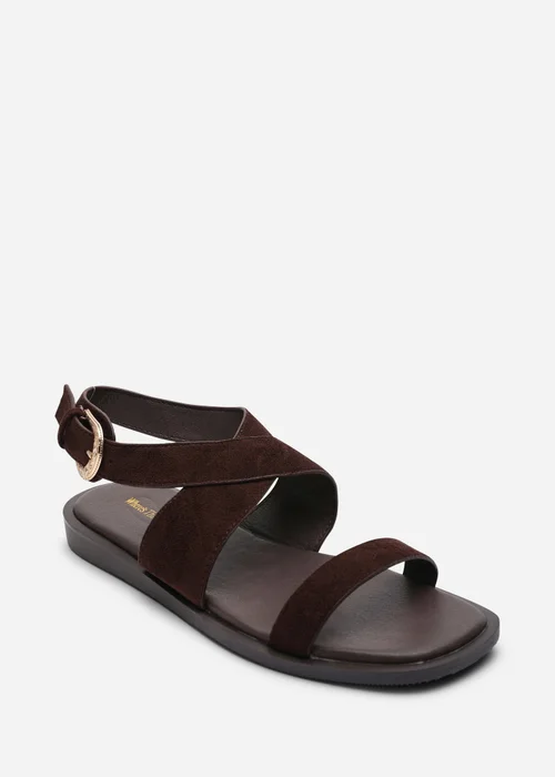 Where's That From Canopy Cross Over Strap Dark Brown Faux Suede Sandal - 4 Image 3