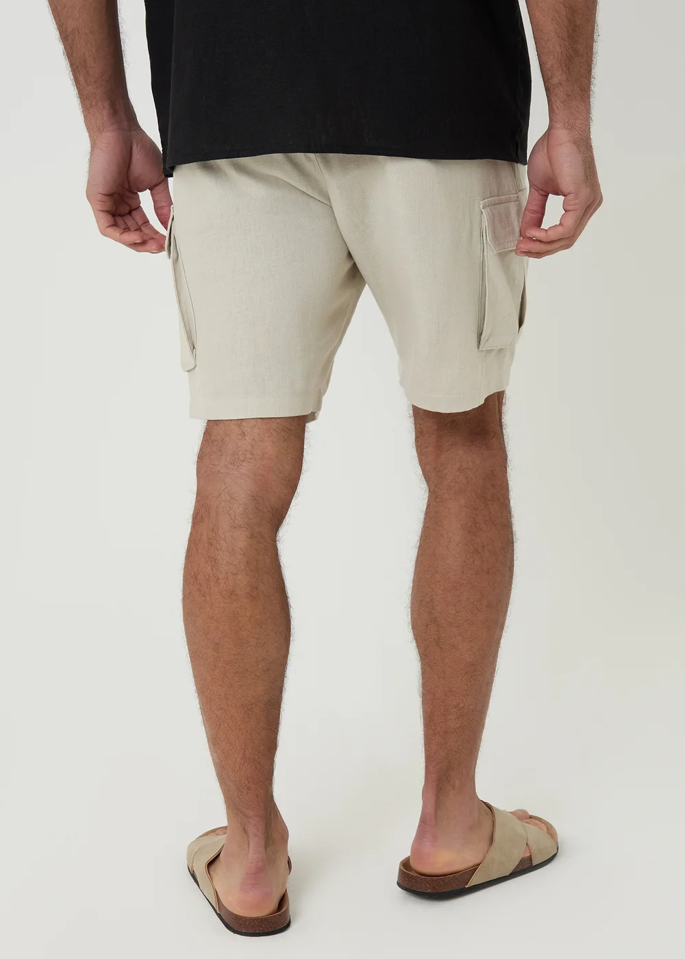 Threadbare Stone Linen Blend Cargo Shorts - L Image 2