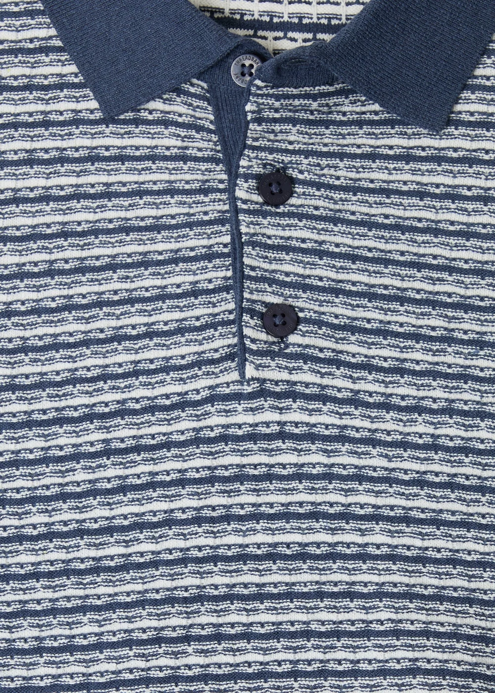 Threadbare Blue Textured Stripe Short Sleeve Knitted Polo - XL Image 5