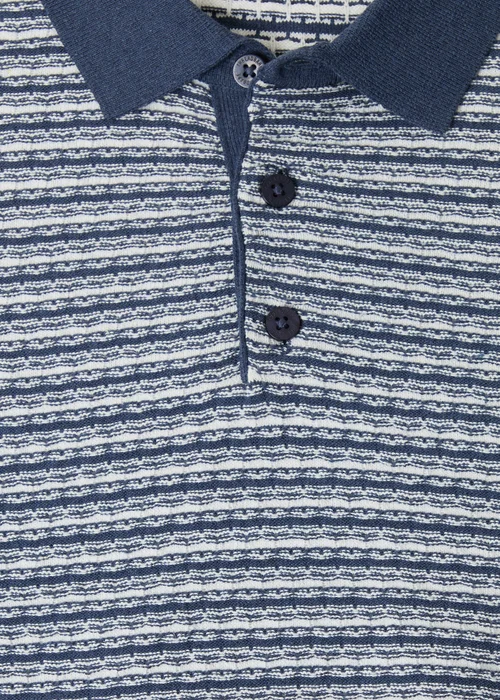 Threadbare Blue Textured Stripe Short Sleeve Knitted Polo - XL Image 5