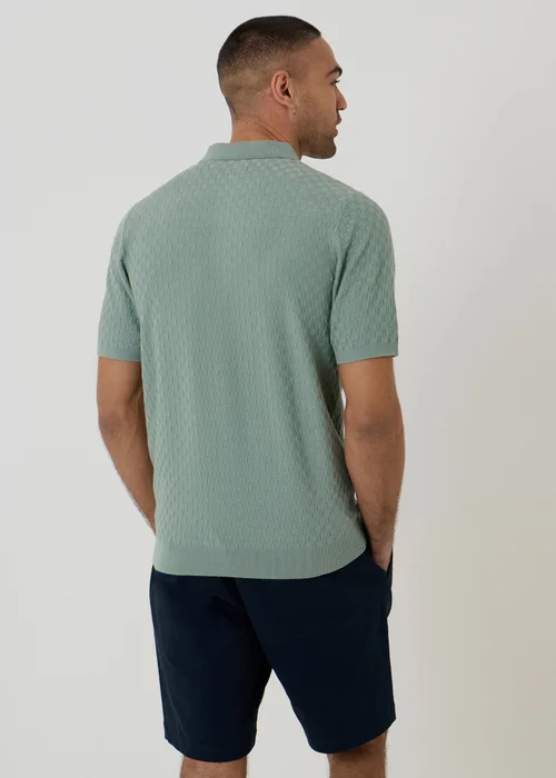 Threadbare Soft Green Basket Stitch Short Sleeve Knitted Polo - S Image 2