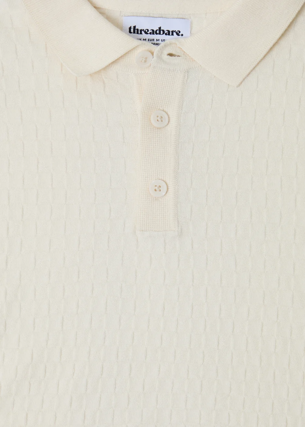 Threadbare Natural Basket Stitch Short Sleeve Knitted Polo - XL Image 5