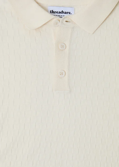 Threadbare Natural Basket Stitch Short Sleeve Knitted Polo - XL Image 5