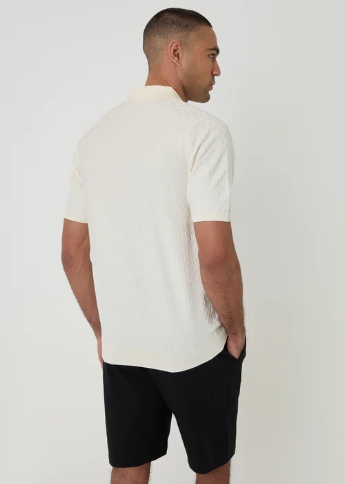 Threadbare Natural Basket Stitch Short Sleeve Knitted Polo - XL Image 2
