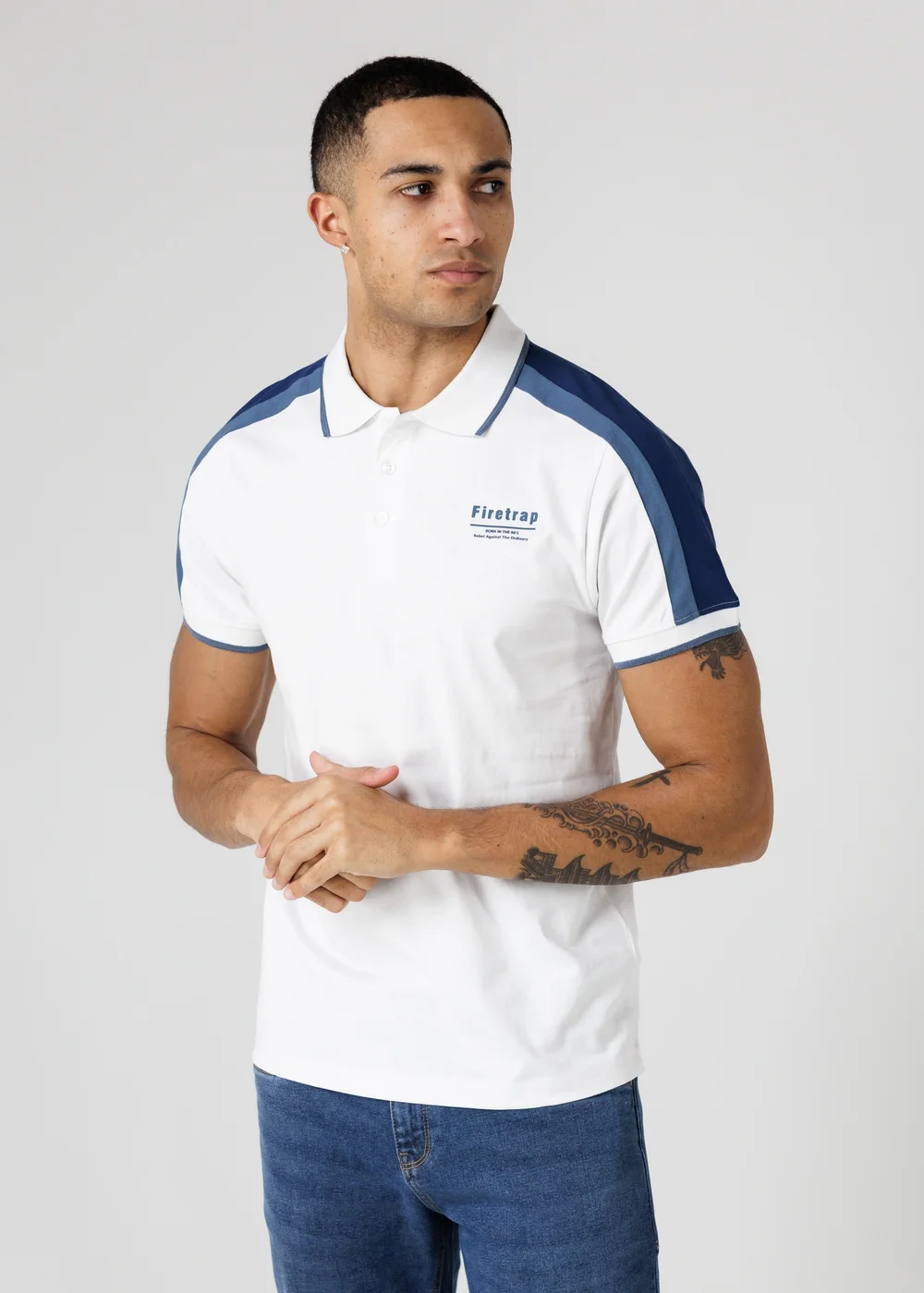Firetrap White Regular Fit Cotton Jersey Button Polo - XL Image 2