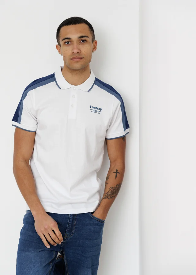 Firetrap White Regular Fit Cotton Jersey Button Polo