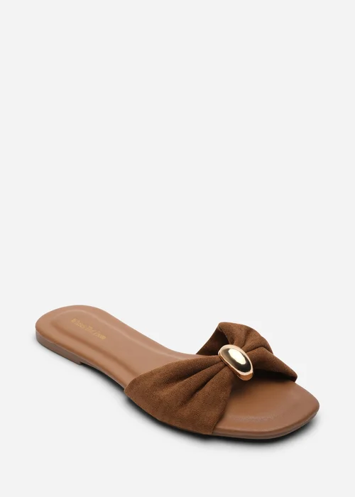 Where's That From Arc Ruched Buckle Cognac Faux Suede Slide On Sandal - 6 Image 4