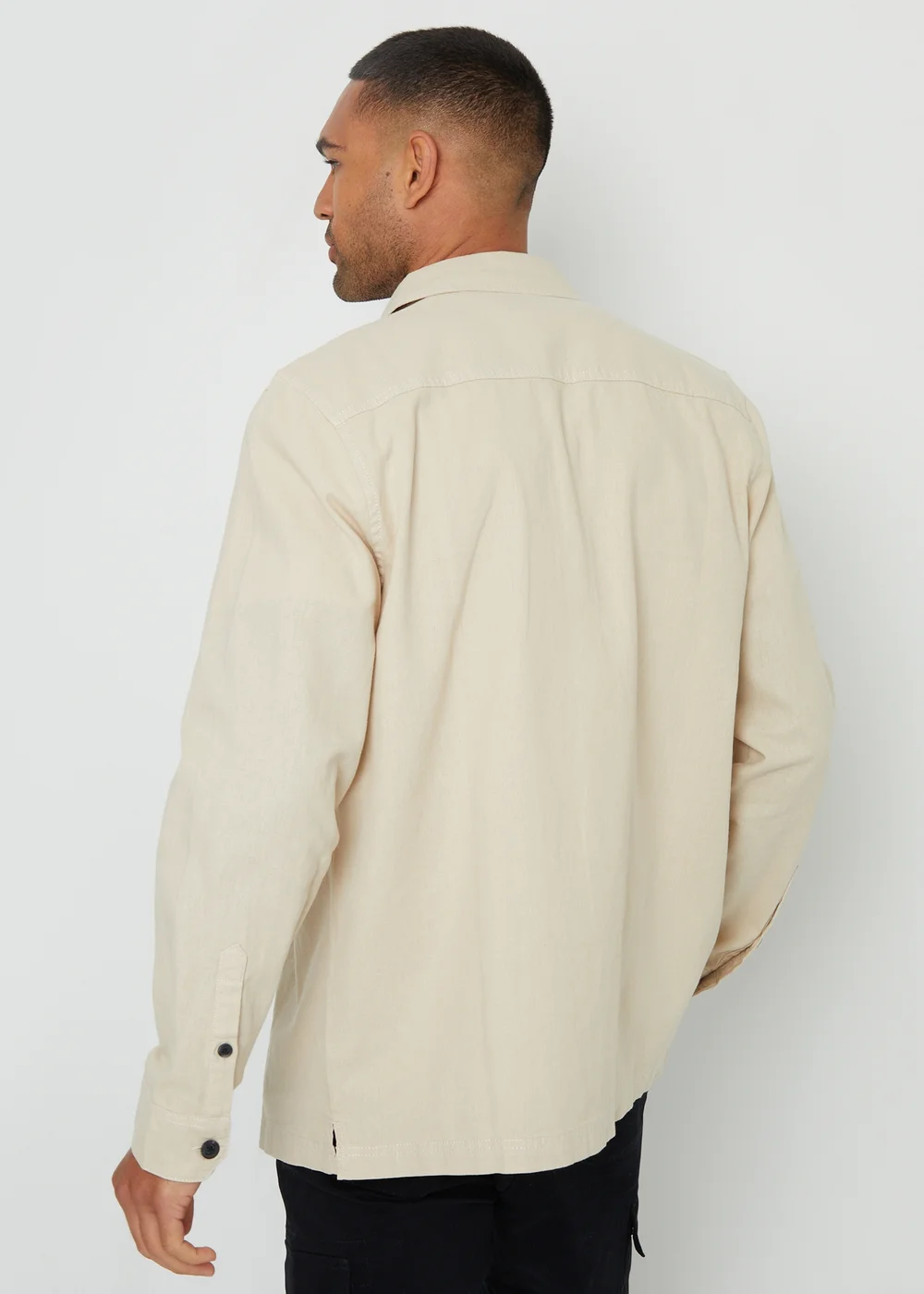 Threadbare Stone Linen Blend Lightweight Shacket - L Image 2