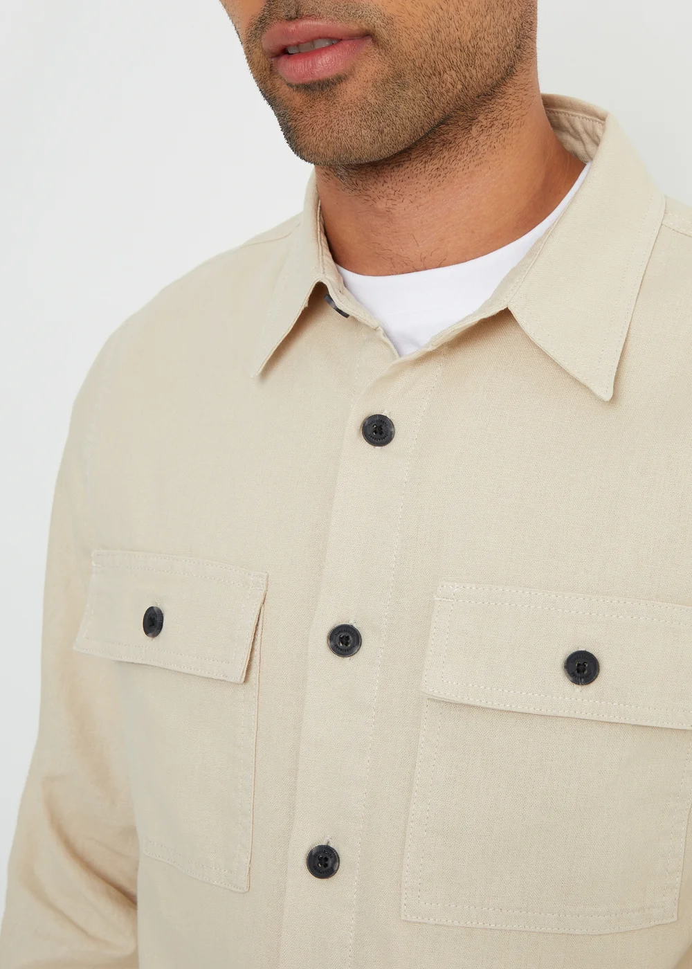 Threadbare Stone Linen Blend Lightweight Shacket - L Image 3
