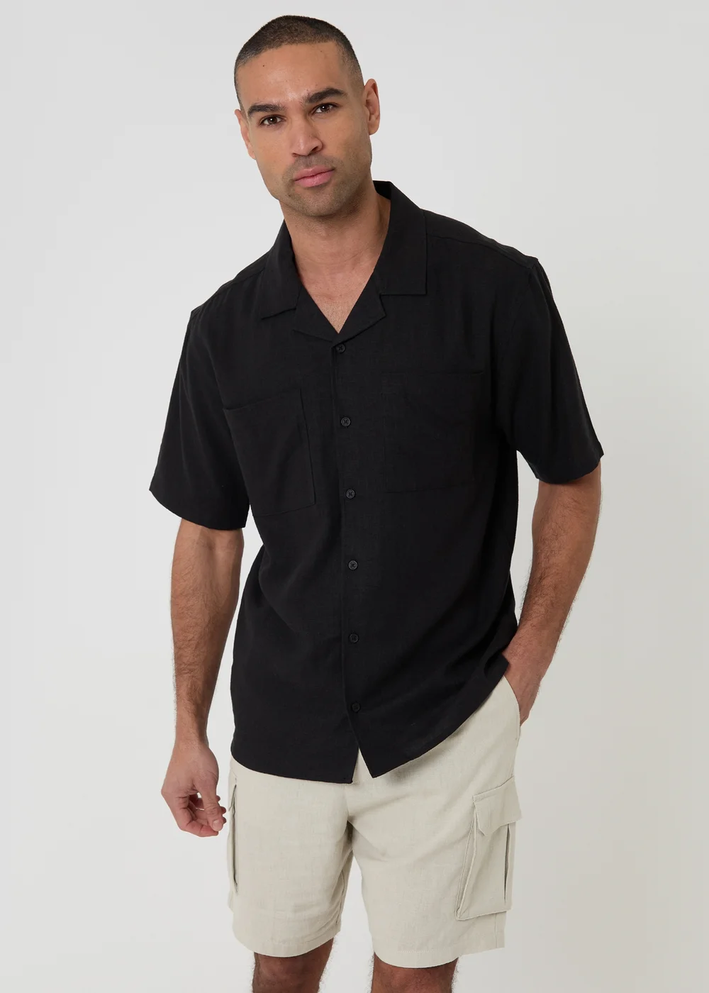 Threadbare Black Relaxed Fit Linen Blend Short Sleeve Shirt - 2XL Image 1