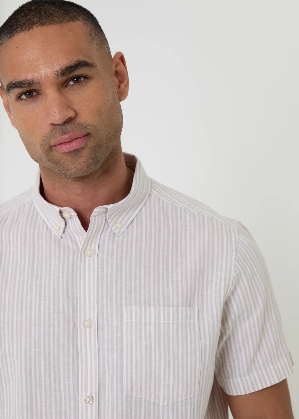 Threadbare Stone Stripe Linen Cotton Blend Short Sleeve Shirt - 2XL Image 4