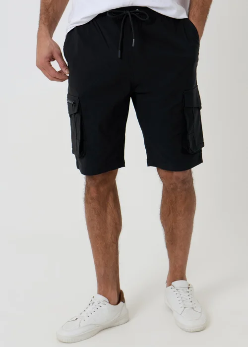 Threadbare Black Elasticated Waist Stretch Cargo Shorts - M Image 1