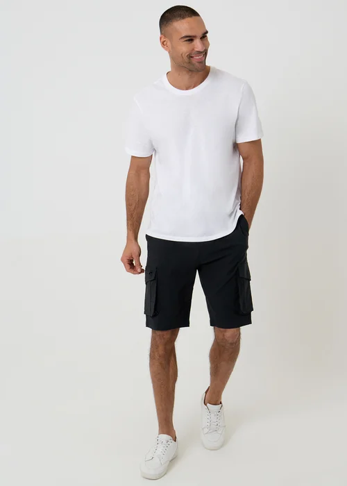 Threadbare Black Elasticated Waist Stretch Cargo Shorts - M Image 3